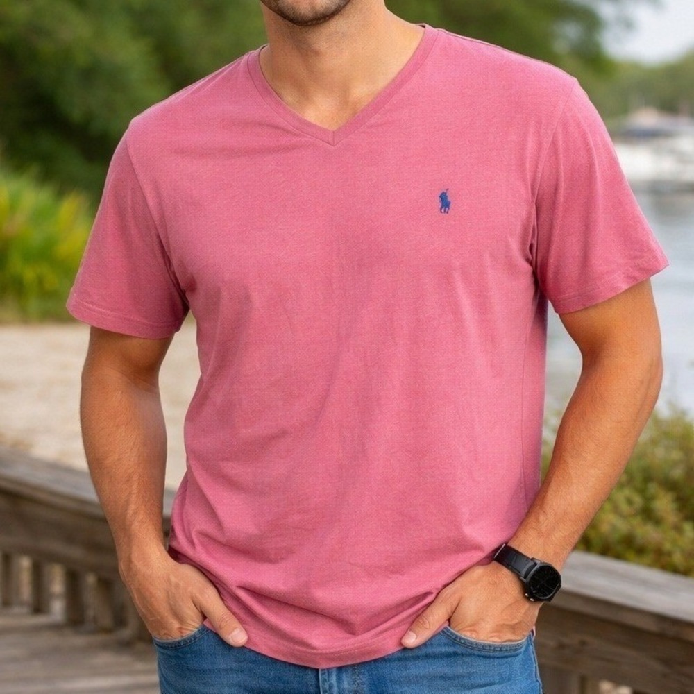 Polo by Ralph Lauren Men's L Short Sleeve T Shirt Pink Blue Pony